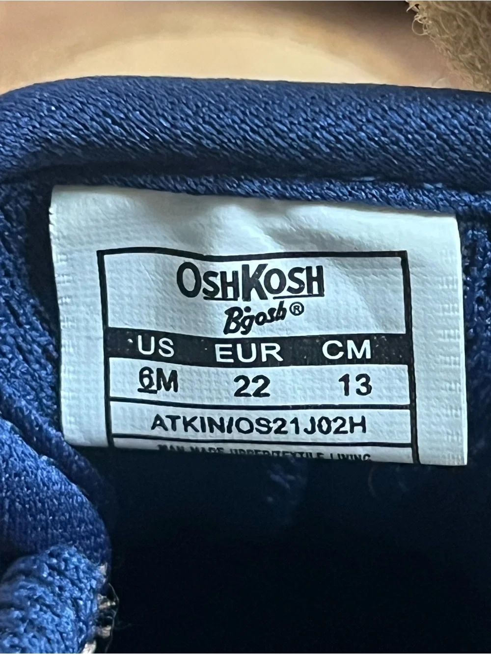 OshKosh B'gosh Tan and Navy Baby Walker Sneakers Size 6M EU 22